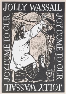 欢乐来到我们的Jolly Wassail，1997年（linocut on paper） 作者 凯伦·凯特（Karen Cater）