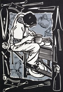 波特，1998年（纸上linocut） 作者 凯伦·凯特（Karen Cater）