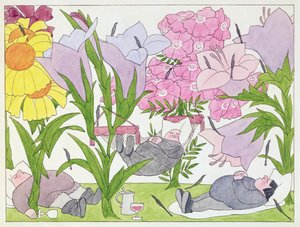 汉斯-萨克斯（1494-1576 年）《Schlaraffenland》中的插图（纸上钢笔、墨水和水彩画）
