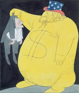山姆大叔与普恩卡莱的一袋美元（纸上水彩、钢笔和印度墨水）