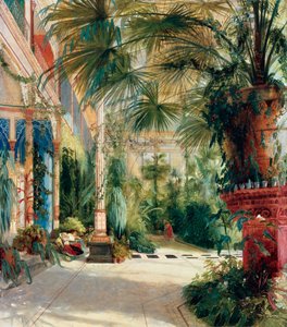 "" Serre a palmiers ""（棕榈屋的内部）卡尔·布莱琴 (1798-1840) 纸本油画 1832-1833 年昏暗 64x56 厘米，柏林国家博物馆