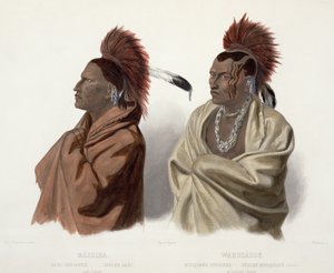 Massika，一个Saki印第安人和Wakusasse，一个Musquake印第安人，来自“北美内陆旅行”第2卷的第3版，由J. Hurlimann雕刻，1844年（aquatint） 作者 卡尔·博德默