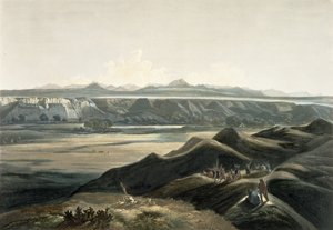 落基山脉的视图，来自“北美内陆旅行”第2卷的第44页，由Sigismond Himely（1801-72）1844年刻（aquatint） 作者 卡尔·博德默