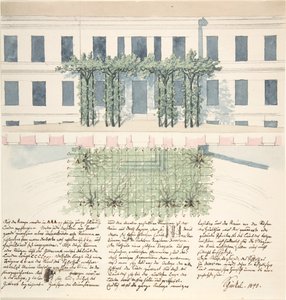 建筑物的立面和平面图，1840年。 作者 卡尔·弗里德里希·辛克尔