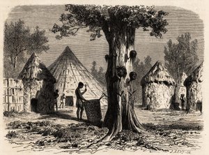 战争之树，位于苏丹 Bahr-el-Gazal 地区 Djour 的一个村庄，由 Karl Girardet（1813-1871 年）绘制，用于说明 1856-1857 年 A. Bolognesi 瞪羚的河流之旅。 雕刻在“Le tour du monde”，Edouard Charton 编辑