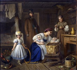 湿润的护士看望她生病的孩子 par Wenig, Karl Bogdanovich (1830-1908) 作者 卡尔·戈特利布·利特尔