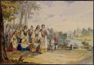 穿着节日服装的俄罗斯农民姑娘，1845年
