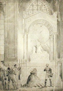 约瑟芬皇后（1763-1814）的葬礼纪念碑，位于瑞尔-马尔梅松的圣彼得和圣保罗教堂（纸上铅笔）。