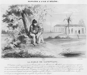 拿破仑一世（1769-1821）在圣赫勒拿岛上，解释了让·德·拉方丹的寓言给特里斯坦·德·蒙托伦，由恶棍雕刻 作者 Karl Loeillot Hartwig