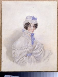 安娜·鲍里索夫娜·巴库尼娜（1802-1835）的肖像。 卡尔·帕夫洛维奇·布留洛夫 (Briullov) (1799-1852) 作品，纸本水彩 作者 卡尔·巴甫洛维奇·布留洛夫