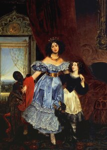 朱莉娅·萨莫伊洛娃伯爵夫人与她的继女Amazillia Pacini和黑人男孩的肖像，1832-1834年