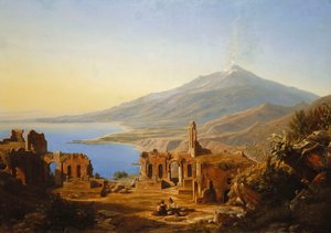 陶尔米纳希腊剧院，埃特纳火山外，1852年 作者 卡尔·罗伯特·库默