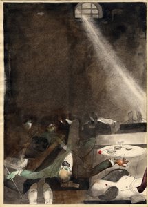“Le the de cinq heures a la morgue”（太平间五点钟茶）凹版印刷 de Karlis Padegs (1911-1940) - 1935 尺寸 34x24 cm 拉脱维亚共和国国家艺术博物馆，里加莱托尼