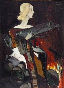 "Madone de la mitraillette" (Madonna with a Machine Gun) Peinture de Karlis Padegs (1911-1940) - 1932 - Oil on canvas Dim 134x100 cm State Art Museum of Republic of Latvia, Riga Lettonie