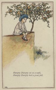 Humpty Dumpty sat on a wall (colour litho) 作者 凯特（后）格林纳威