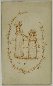 两个女孩的小插图（正面）；雅典娜（背面） 作者 凯特·格林威（Kate Greenaway）