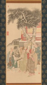 十罗汉在检查白袍观音的画，1792年。 作者 加藤信清
