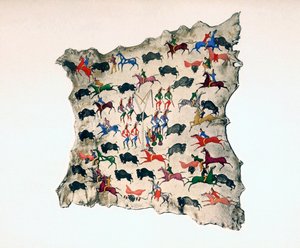 北美肖肖尼印第安人的麋鹿皮，显示水牛狩猎，20世纪 作者 卡齐科迪