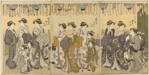宫女及其随从在灯笼下游行 作者 胜川俊町