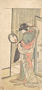 一个宫女在看她在手镜中的倒影，约1787年。 作者 胜川俊英