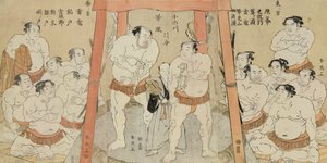 三联画：小野川与谷风之战的平局（纸面木刻版画）