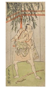 角色中的演员（男）倚着剑，剑鞘在地上，c.1768-1770（纸上木刻版画）