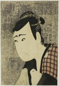1794 年五月初五起在宫古剧场上演的话剧《盛开的鸢尾花--文禄时代的曾国藩》中饰演田边文藏的演员市川耀三世的半身像 作者 胜川俊英