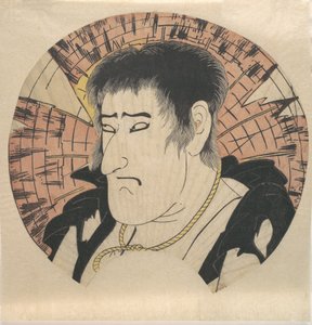 一个身份不明的演员的头像，扮演一个穿着破烂的乡下人，约1793年。 作者 胜川俊英