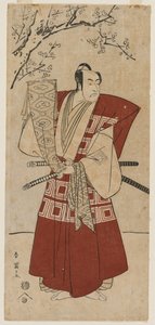 市川门之助二世饰演手持旗帜的领主