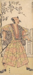 1790年12月，大谷广八扮演身着华丽锦衣的武士。 作者 胜川俊英