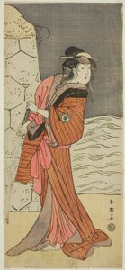 1792年3月在川崎剧院（？）演出的《京成小金姬》（？）中饰演八重石之御禄的演员岩井半四郎（？ 作者 胜川俊英