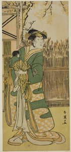 1791年11月在市村剧场（？）演出的《金门月元寇之角》（？）中饰演时和夫人（时和御前）的演员中山富三郎一世（？ 作者 胜川俊英