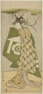 1794 年正月在川崎剧场演出的话剧《五桧之花会京曾我》中饰演大矶之鸟的演员大川常代二世 作者 胜川俊英