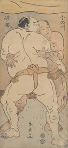 两位著名摔跤手小野川和谷濑，约1795年。