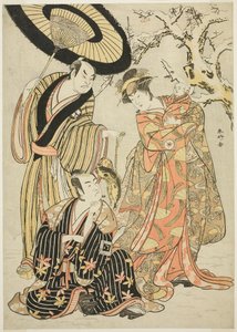 演员岩井半四郎、市川梦之助二世和坂田恒郎三世在 "雪花：提高伊豆的标准"（"Mutsu no Hana Izu no Hataage") 作者 胜川俊康®̄