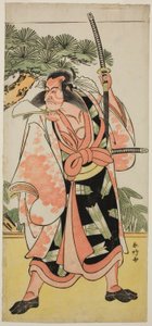 1787 年正月在桐剧场演出的话剧《结城纳妻西外曾我》中饰演梶原元太影雪的演员市川团十郎五世 作者 胜川俊康®̄