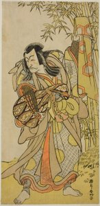 1779 年 4 月在盛田剧院上演的戏剧《江户名所绿曾》中，饰演伪装成盲人宫廷乐师（Kengyo）的 Kazusa 之 Akushichibyoe Kagekiyo 的演员 Ichikawa Danjuro V（市川团十郎 V）。 作者 胜川俊康®̄