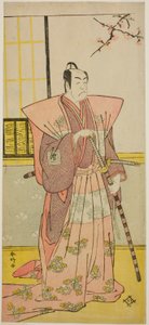1790 年正月在中村剧场（？）上演的《春之西岐伊达丈曾我》中饰演小栗元之助的演员市川梅藏一世（？ 作者 胜川俊康®̄
