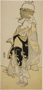 1785 年正月在中村剧场演出的剧目《初花美人须贺》中饰演白菊的演员市川遥藏三世（Ichikawa Yaozo III）。 作者 胜川俊康®̄