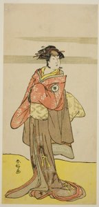 1783 年 3 月在中村剧场演出的《江户之花 Mimasu Soga》一剧中饰演伪装成艺伎 Oshun 的瞳丸的演员岩井半四郎（Iwai Hanshiro IV）。 作者 胜川俊康®̄