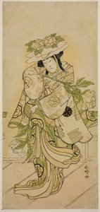 1784 年 4 月在市村剧场演出的《相生相克》中的尺京舞中的演员中村仲三（Nakamura Nakazo I）。 作者 胜川俊康®̄