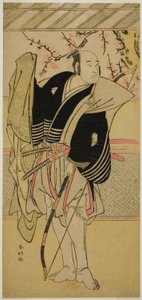 1783 年正月在中村剧场（？）演出的戏剧《江户之花 Mimasu Soga》中饰演八幡三郎的演员小野江松介一世（？ 作者 胜川俊康®̄