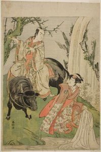 濑川菊之条三世饰演初音公主（右），市川门之助二世饰演宫之助幸成，1785 年 11 月在桐剧场演出的《大东山古集源氏》中的演员 作者 胜川俊康®̄