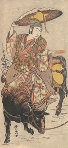 演员松本幸之助四世在暴风雪中骑牛，约1790年。