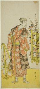 1781 年 11 月在市村剧场演出的话剧《Mukashi Otoko Yuki no Hinagata》中饰演植物贩子粟岛之米之助的演员松本小四郎 作者 胜川顺森