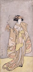 演员市川文之助手持香炉的全身肖像（彩色木版画） 作者 胜川俊章