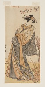 演员濑川富三郎二世饰演站在房间里的高个子妓女（彩色木版画） 作者 胜川俊章