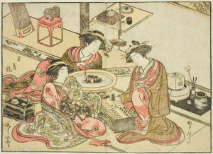 山城屋的歌妓，选自《妓院美女镜》（Seiro bijin awase sugata kagami），第 2 卷。 作者 胜川俊章