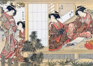日本女宫女的阅读和写作，约1776年。