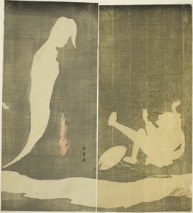 男子向后倒下，被河上的女鬼吓了一跳 作者 胜川俊章